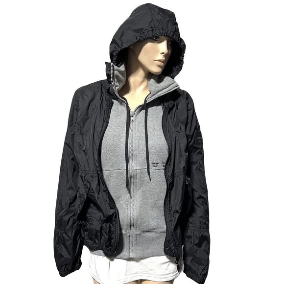 Diesel Women’s Hoodie Jacket Size L Large Packable Shell Windbreaker Full Zip - Picture 1 of 16